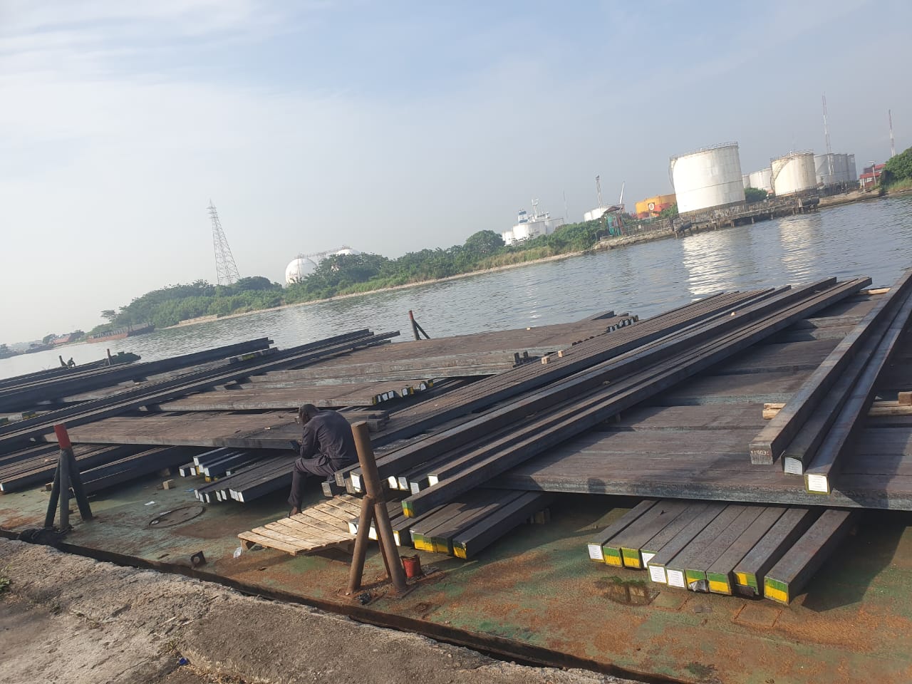 Steel billets on ship deck