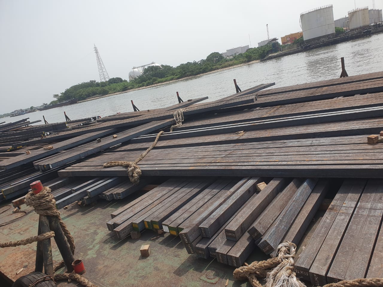 Steel loaded on barge