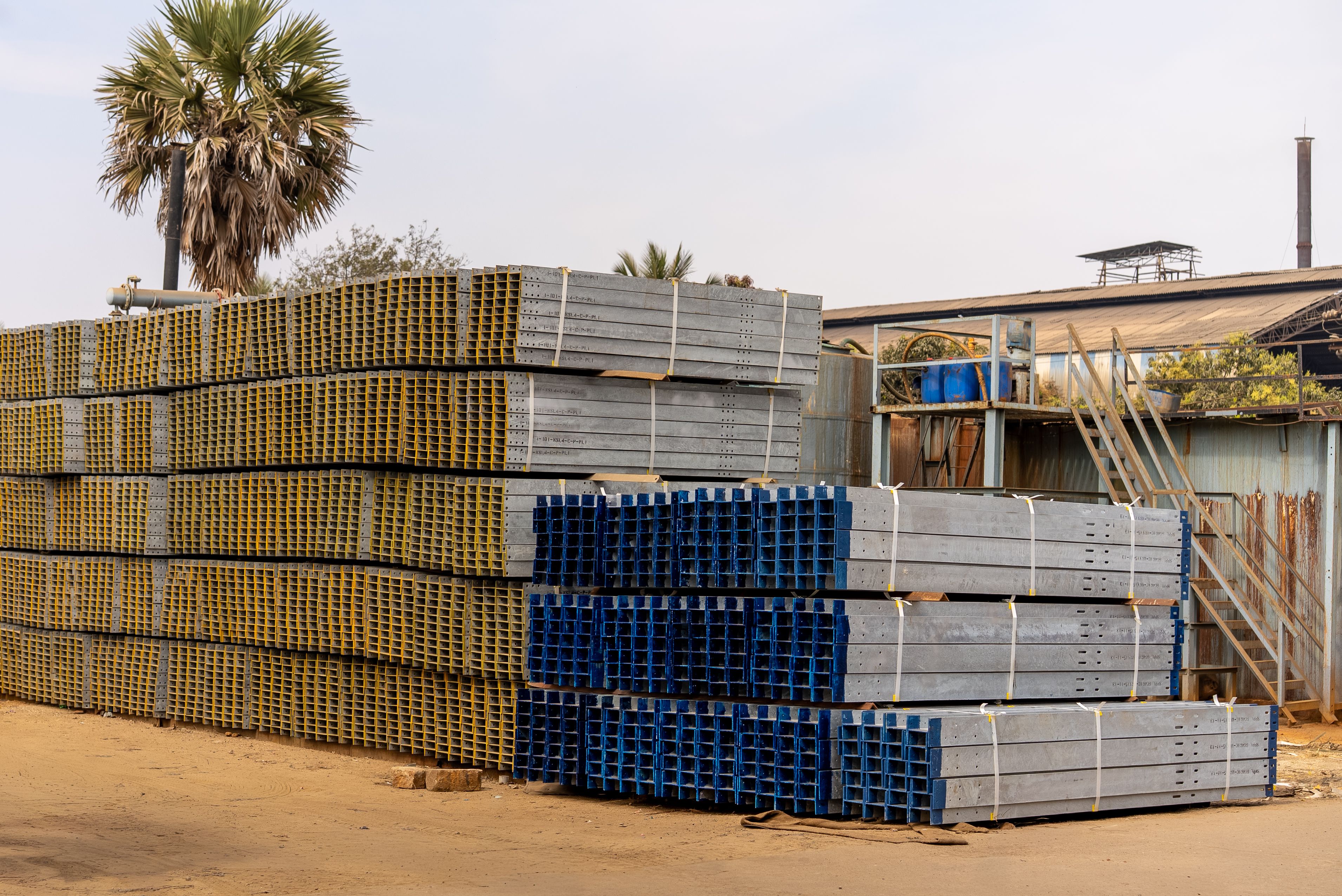 Structural Steel I-Beams and H-Beams Stockpile